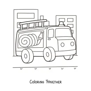 Coloring page of a cartoon of a fire truck