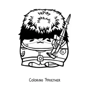 Coloring page of a cartoon hamster dressed as an English royal guard