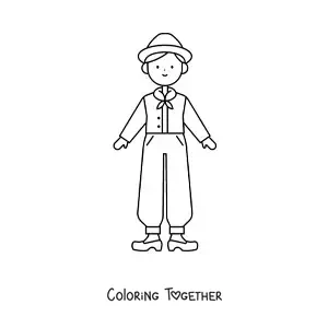 Coloring page of a Dutch boy in a traditional costume