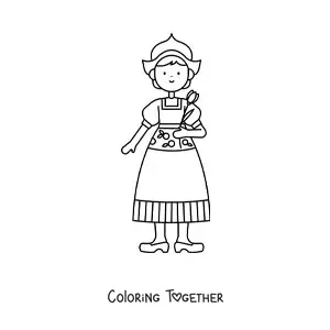 Coloring page of a Dutch girl in a traditional costume