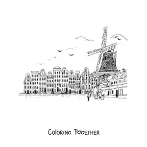 Coloring page of a landscape of the city of Amsterdam