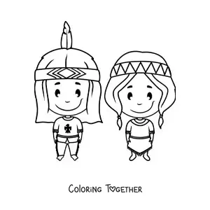 Coloring page of Native American children