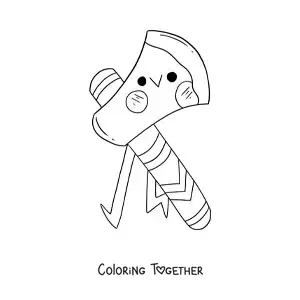 Coloring page of a cute kawaii cartoon Native American tribe axe