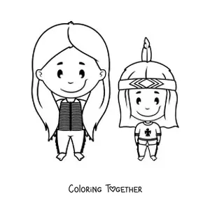 Coloring page of a mother and child of a Native American tribe