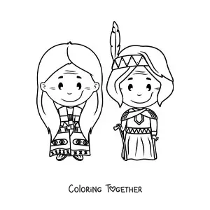 Coloring page of cartoon Native Americans
