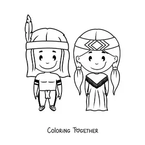 Coloring page of kawaii Native Americans