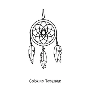 Coloring page of a Native American tribal dreamcatcher