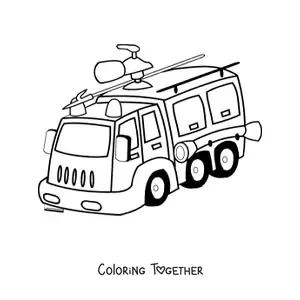 Coloring page of a fire truck at full speed