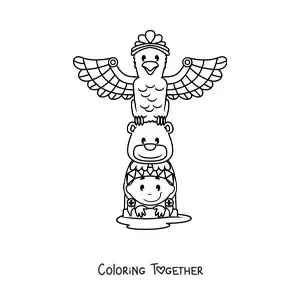 Coloring page of a cute kawaii cartoon Native American tribal totem
