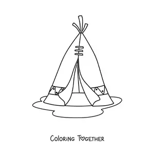 Coloring page of a Native American tribal tipi