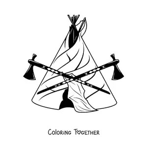 Coloring page of a Native American tribal tipi