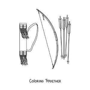 Coloring page of Native American tribal arrows and bow
