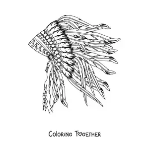 Coloring page of a Native American tribal feather headdress