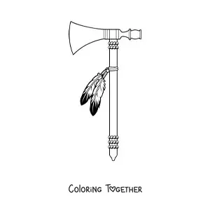 Coloring page of a Native American peoples axe