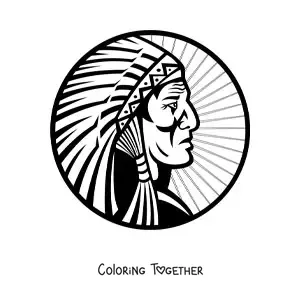 Coloring page of a Native American tribe chief with a feather headdress