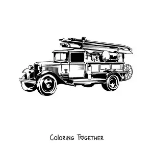 Coloring page of an antique fire truck