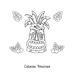 Coloring page of a cartoon tiki mask