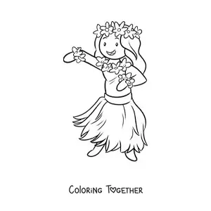 Coloring page of a hula dancer girl