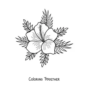 Coloring page of an easy Hawaiian flower with leaves
