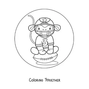 Coloring page of a cartoon monkey playing American football