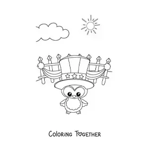 Coloring page of a cartoon penguin celebrating the independence of the United States