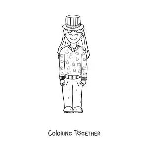 Coloring page of a girl celebrating the independence of the United States