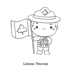 Coloring page of a kawaii Canadian police boy with the flag