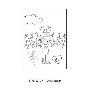 Coloring page of a boy celebrating Canada Day