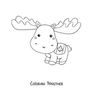 Coloring page of a cute kawaii cartoon Canadian moose