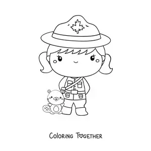 Coloring page of a cute kawaii cartoon Canadian police girl