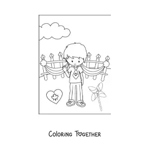 Coloring page of a boy celebrating Canada Day