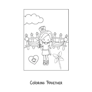 Coloring page of a girl celebrating Canada Day