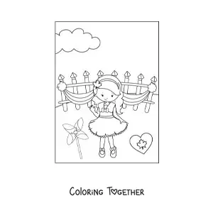Coloring page of a girl celebrating Canada Day
