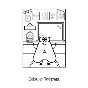 Coloring page of the cartoon letter A at school