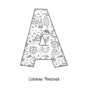 Coloring page of the cartoon letter A