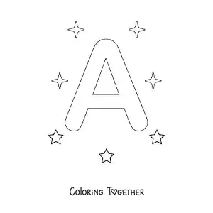 Coloring page of the uppercase letter A with stars