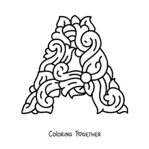 Coloring page of a decorated uppercase letter A