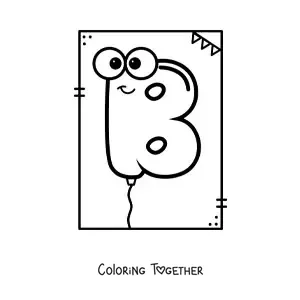 Coloring page of the cartoon letter B shaped like a balloon
