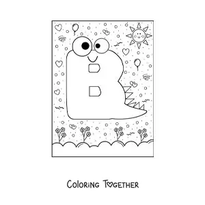 Coloring page of the cartoon letter B shaped like a monster