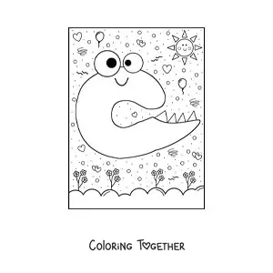 Coloring page of the cartoon letter C shaped like a monster