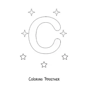 Coloring page of the uppercase letter C with stars