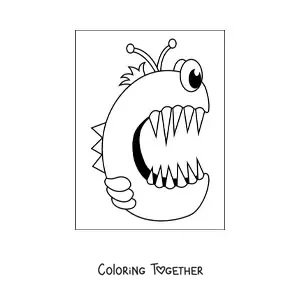 Coloring page of the cartoon letter C shaped like a monster