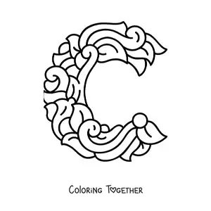 Coloring page of a decorated uppercase letter C