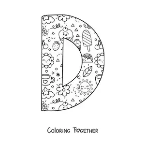 Coloring page of the cartoon letter D