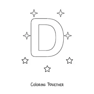 Coloring page of the uppercase letter D with stars