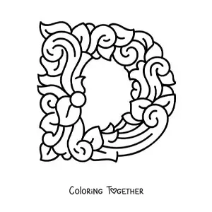 Coloring page of a decorated uppercase letter D