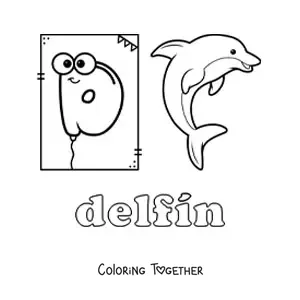 Coloring page of D is for dolphin