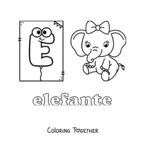 Coloring page of E is for elephant