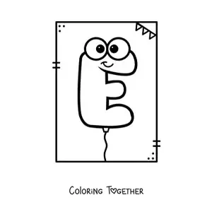 Coloring page of the cartoon letter E shaped like a balloon