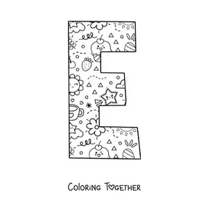 Coloring page of the cartoon letter E
